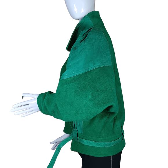 Vintage Winlit Women Jacket Size Medium Green Felt and Leather Panelsd - Picture 3 of 16